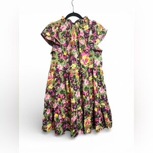 One Eleven North Floral Tiered Midi Dress XL Green Pink Boho Ruffle Short Sleeve